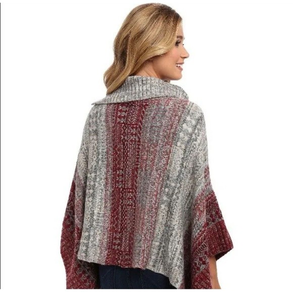 Free People Poncho Sweater Women Medium Willow Diamond Fair Isle Boho Wool Blend - Picture 3 of 11
